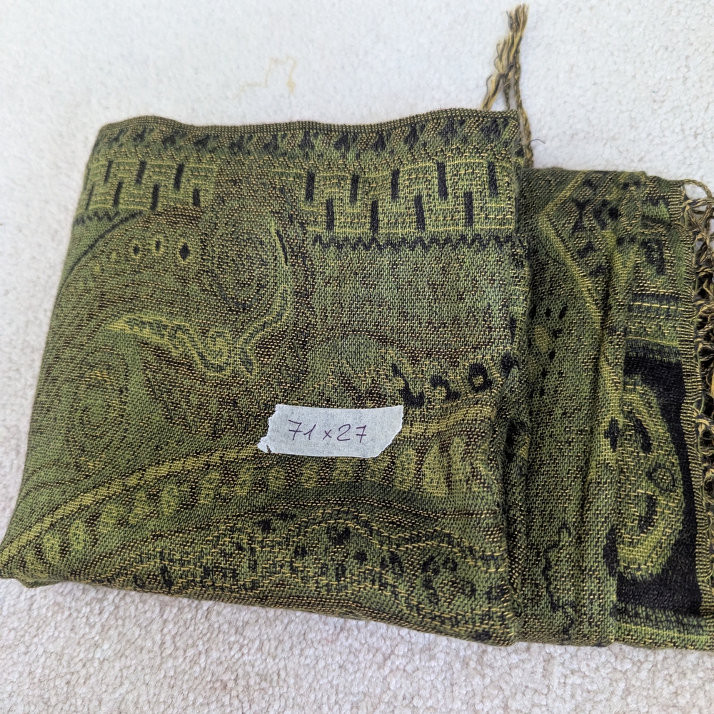 Pashmina Green and Black Paisley Shawl - Picture 5 of 5